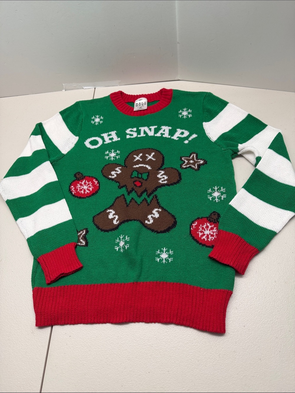 Well Worn Kids Green & White Stripe 'Oh Snap!' Gingerbread Sweater